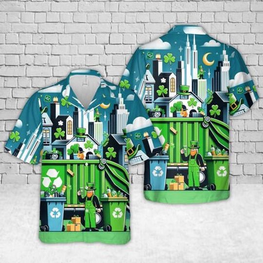 Discover Waste Management St Patrick's Day Hawaiian Shirt, Irish Shamrock Aloha Shirt, Lucky Aloha Shirt