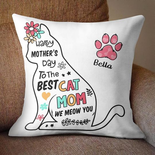 Discover Happy Mother Day To Cat Mom - Personalized Cat Pillow (Insert Included)