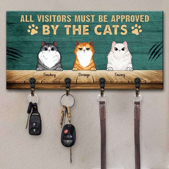 Discover All Visitors Must Be Approved By The Cat - Personalized Key Hanger, Key Holder - Gift For Cat Lovers