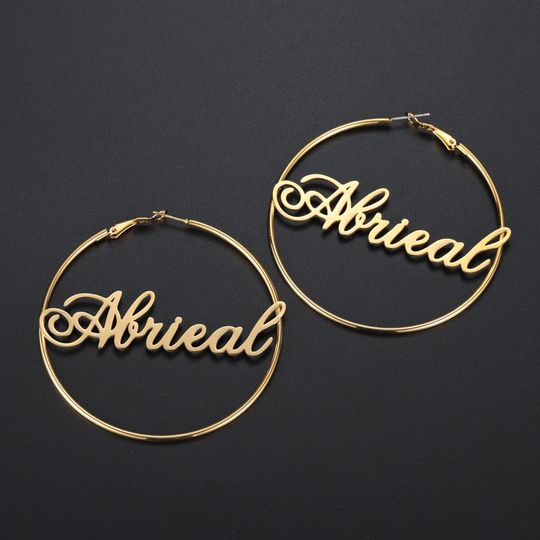 Discover Custom Hoop Earrings With Name, Gift For Her, Mothers Day Gift
