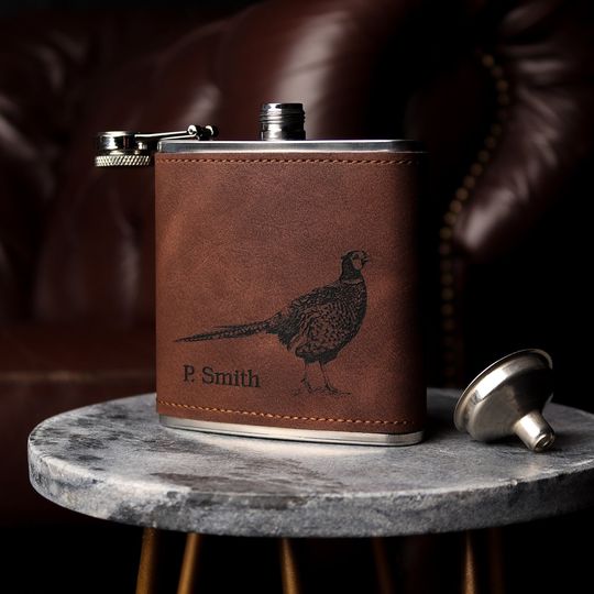 Discover Groomsmen Gift Personalised Brown PU Leather 6oz Hip Flask