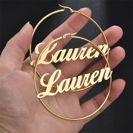 Discover Custom Hoop Earrings With Name, Gift For Her, Mothers Day Gift