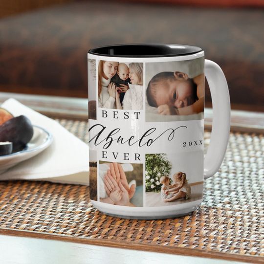 Discover Best Abuelo Ever Elegant Script 8 Photo Collage Two-Tone Coffee Mug