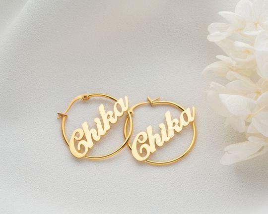 Discover Custom Hoop Earrings With Name, Gift For Her, Mothers Day Gift