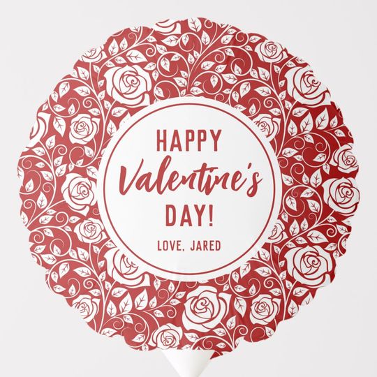 Discover Red Rose Pattern Happy Valentines Day Balloon