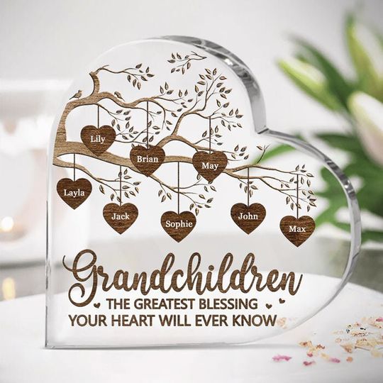 Discover Personalized Grandkids Make Life More Grand Acrylic Plaque, Custom Names Heart