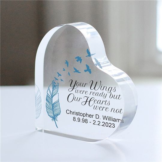 Discover Wings Were Ready Personalized Acrylic Heart Keepsake, memorial keepsake