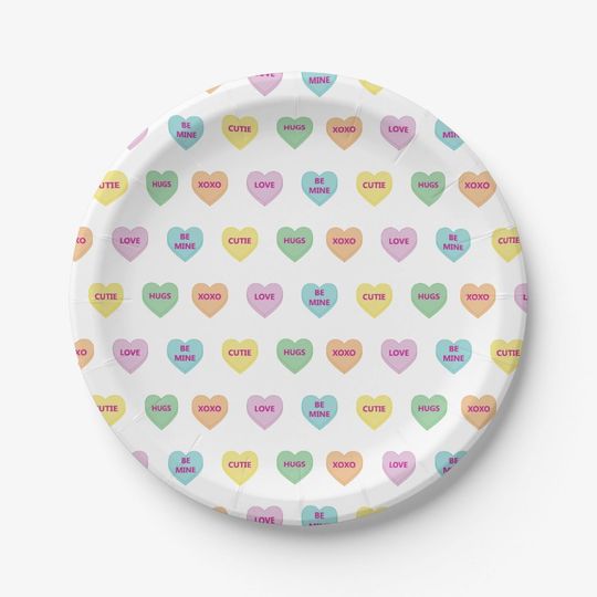 Discover Colorful Valentine Conversation Hearts Paper Plates