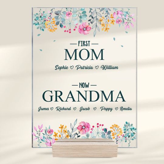Discover First Mom, Now Grandma - Family Custom Rectangle Shaped Acrylic Plaque
