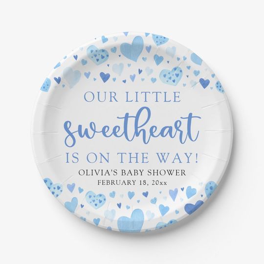Discover Blue Little Sweetheart Valentine's Day Baby Shower Paper Plates