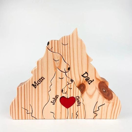 Discover Custom Name Wooden Dog Family Puzzle, Engraved Family Name Puzzle