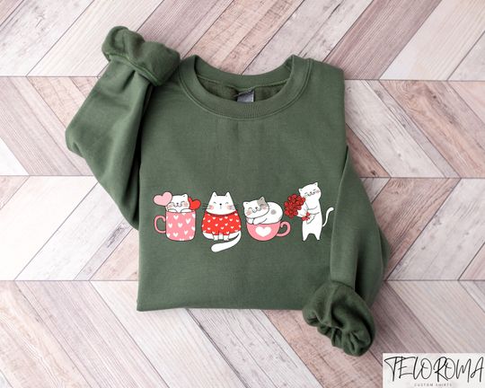 Discover Cute Cats Valentines Day Sweatshirt, Cat Owner Tee, Valentines Day Shirt
