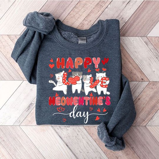 Discover Meowentine Valentines Day Sweatshirt, Cute Cat Valentine Clothing