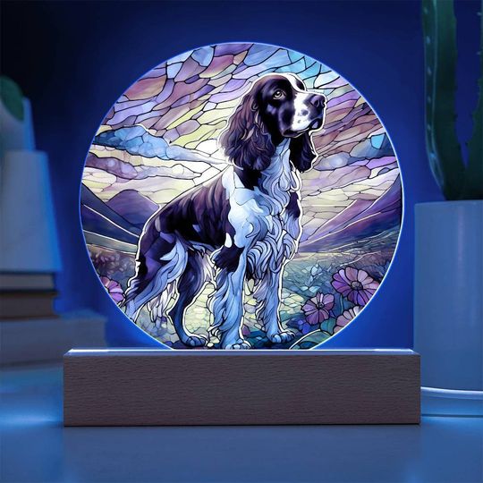 Discover English Springer Spaniel Stained Glass Acrylic Plaque Pet Portrait Nightlight Custom Dog