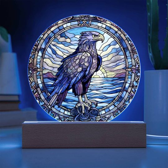 Discover Eagle Stained Glass Acrylic Plaque Nightlight with LED Base
