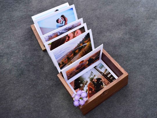 Discover Pull Up Photo Personalized Wooden Box-Solid Walnut Pull Out Photo Album