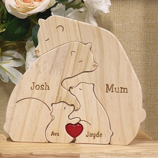 Discover Wooden Bear Family Puzzle, Engraved Family Name Puzzle