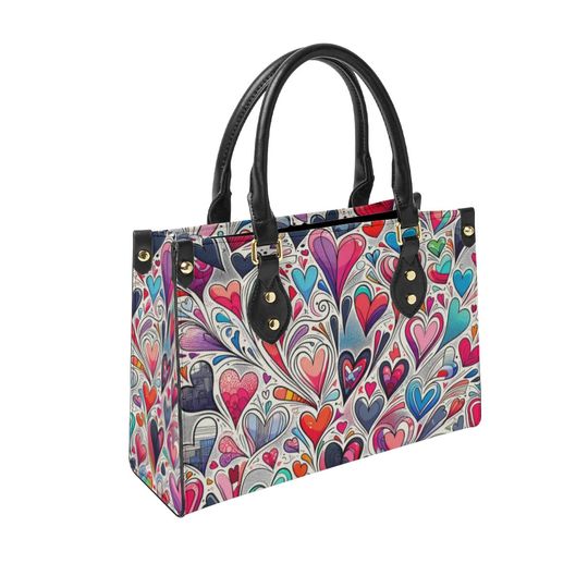 Discover Bag Heartful Vibrance" Leather Shoulder  - A Symphony of Colorful Hearts & Patterns