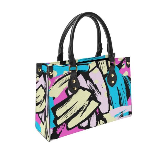 Discover Pop Art Petals" Vibrant Leather Fabric Tote Bag - Bold, Artistic Elegance