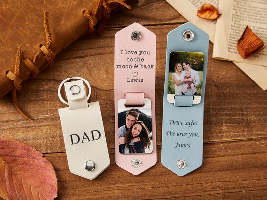 Discover Personalized Leather Photo Keychain - Custom Gift for Couples