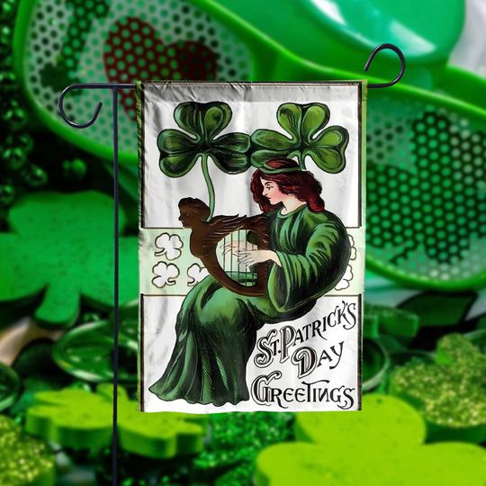 Discover Harp Of Erin Shamrock St Patricks Day Flag, Gaden Flag, Shamrock Garden Flag