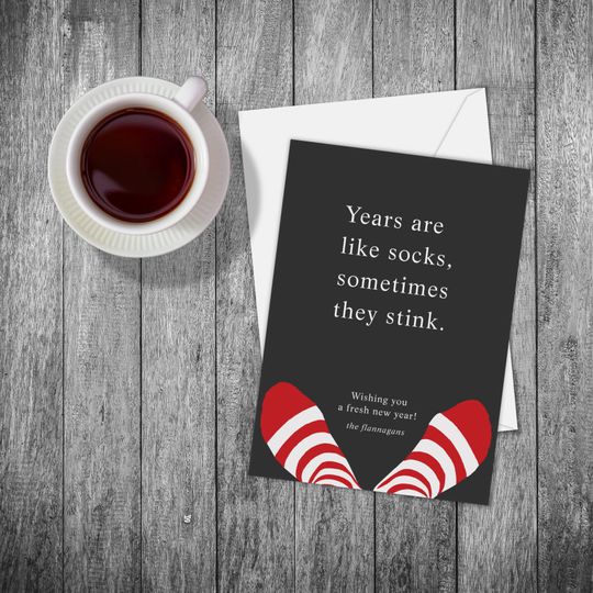 Discover Funny New Years Socks Red Black Holiday Card