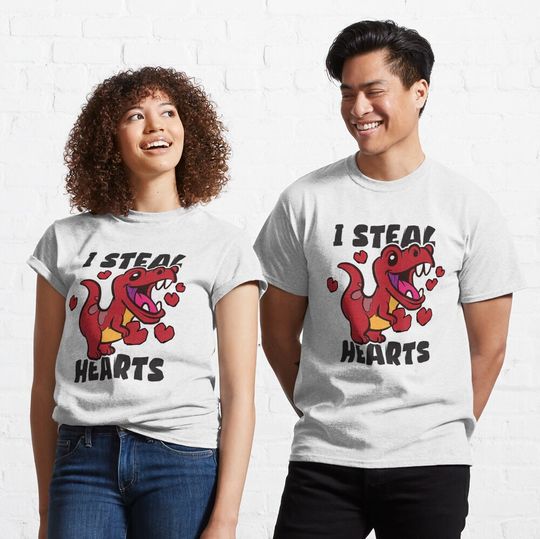 Discover Funny I Steal Hearts Dinosaur Valentines Day Gift Classic T-Shirt