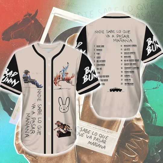 Discover B-a-d Bunny Nadie Sabe Album Tracklist Baseball Jersey, Most Wanted 2024 Tour Shirt