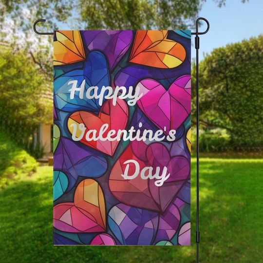Discover Happy Valentines Day Garden Flag, Stained Glass Heart Flag Double Sided Decor