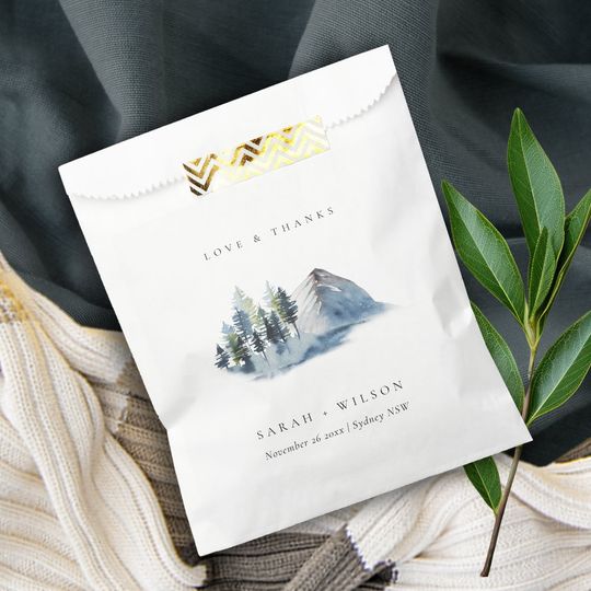Discover Green Blue Pine Woods Mountain Wedding Thanks Favor Bag