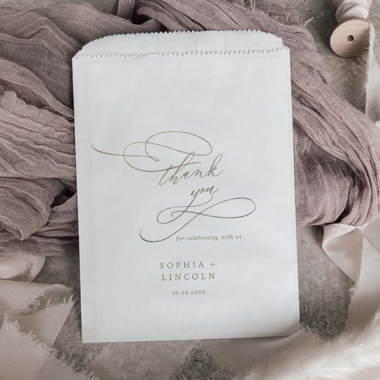 Discover Romantic Gold Calligraphy Thank You Wedding Favor Bag