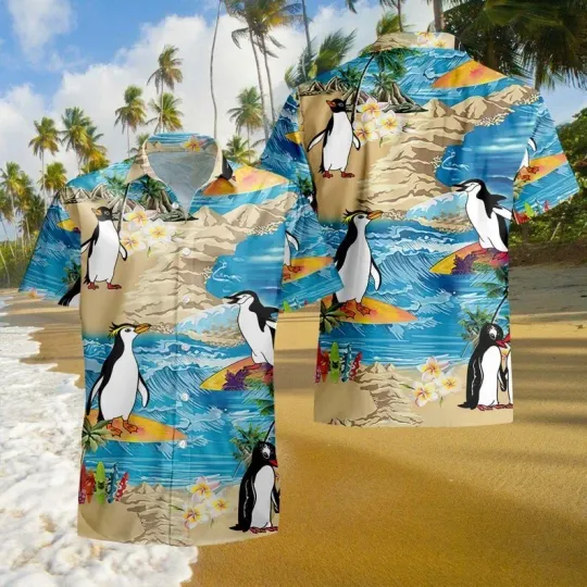 Discover Penguin Retro Hawaii,3D Cool Hawaiian Shirt,Button Down Shirt