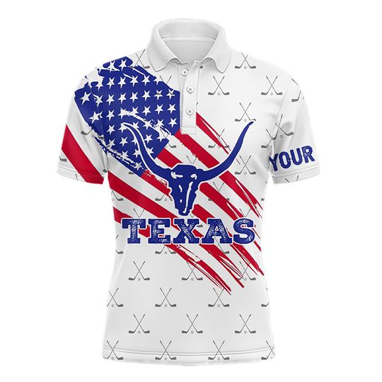 Discover Texas Flag Longhorn Mens Golf Custom Patriotic Men's Polo Shirt