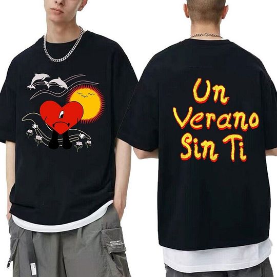 Discover Un Verano Sin Ti Bad Bunny Print Unisex Casual Trend Short Sleeve Black T-Shirt