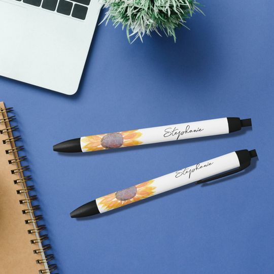Discover Personalized Yellow Sunflower  Black Ink Pen