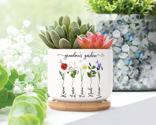Discover Personalized Grandma's Garden Plant Pot, Birth Month Flowers Plant Pot, Mothers Day Gift, Grandma Gift