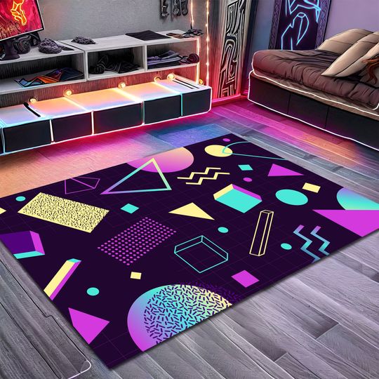 Discover Geometric Arcade Game Room Rug
