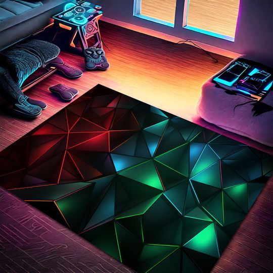 Discover Colorful Geometric 3D Neon Gamer Rug
