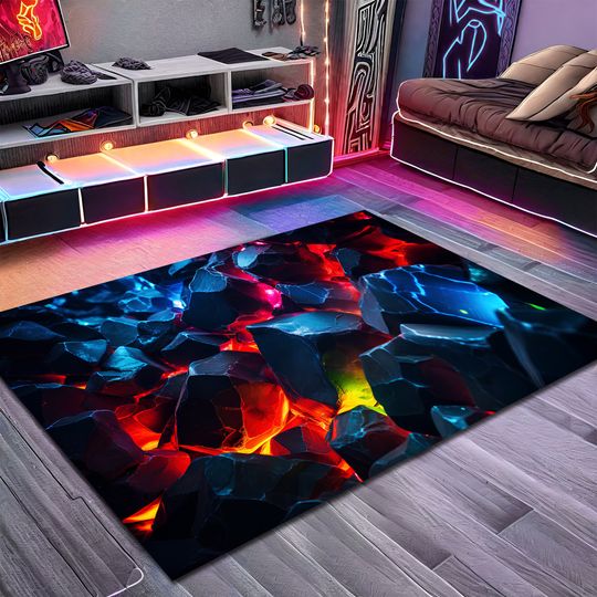Discover Neon Reefs Rug,Rock Rug,3D Rug,Neon Rug,Colorful Rug,Neon Look Rug