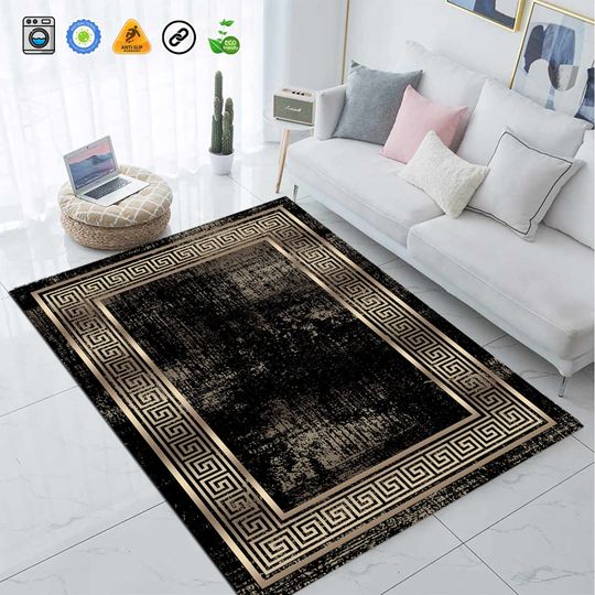 Discover Gold Effect Patterned Black Carpet, homeDecor rug, area rug, bedroom rug