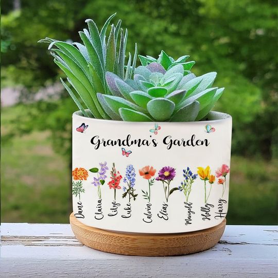 Discover Custom Grandma's Garden Plant Pot With Kids Name and Birth Month Flower For Mother's Day