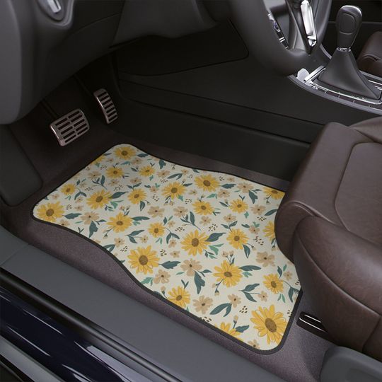 Discover Yellow Sunflower Car Floor Mats, Wildflowers Cottagecore Car Accessories