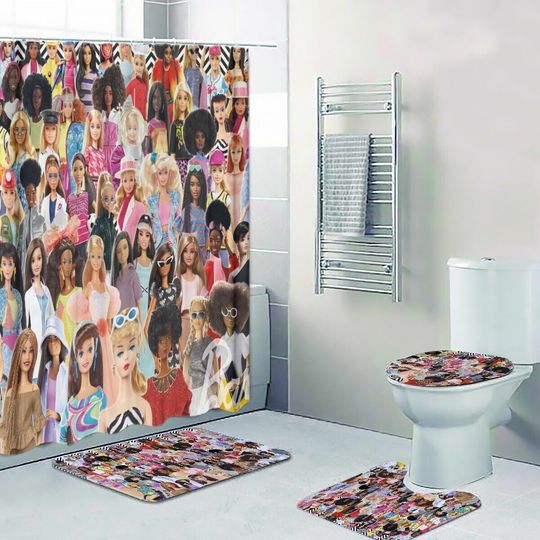 Discover Barbie All Characters Shower Curtain Set, Bathroom Set