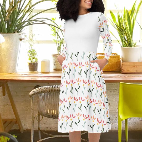 Discover Floral Dress Long Sleeve with Pockets f