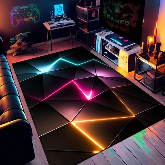 Discover Neon Rug, Neon Pattern Rug, Neon Lines, Gamer Decor, Colorful Rug, Gamer Room Rug