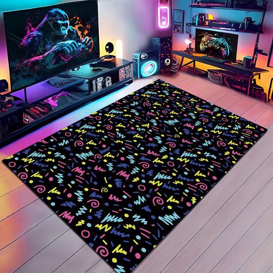 Discover Arcade Rug, Neon Rug, Colorful Rug, Popular Rug,Game Decor, Gamer Gifts