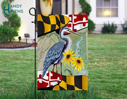 Discover Maryland Garden Flag, Maryland Blue Heron Flag, Blue Heron Flag