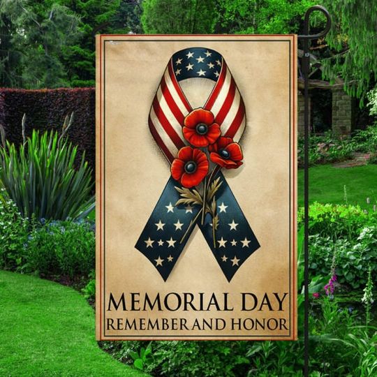 Discover Memorial Day Garden Flag, Remember And Honor Ribbon Poppy Double Sided Flag, Grateful Flag