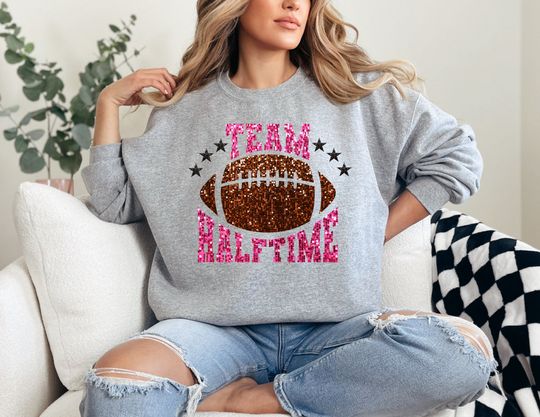 Discover Team Half Time Sweater, Faux Glitter Football Fan Sweater