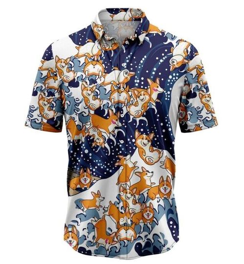 Discover Corgi Waves Hawaiian Shirt Unisex, Corgi Hawaii Shirt